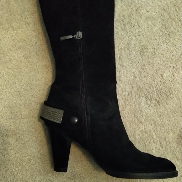 Fabulous Black Suede Knee Boots with Rhinestone detail - Picture 8 of 8